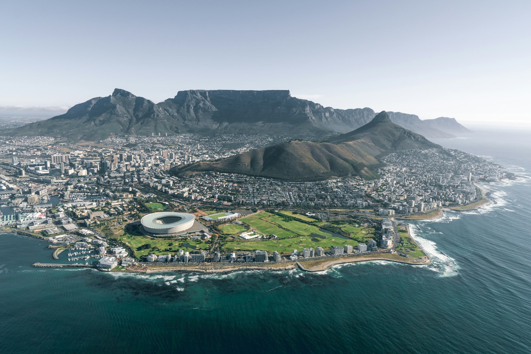 Cape Town harbour and Table Mountain from the Atlantic side