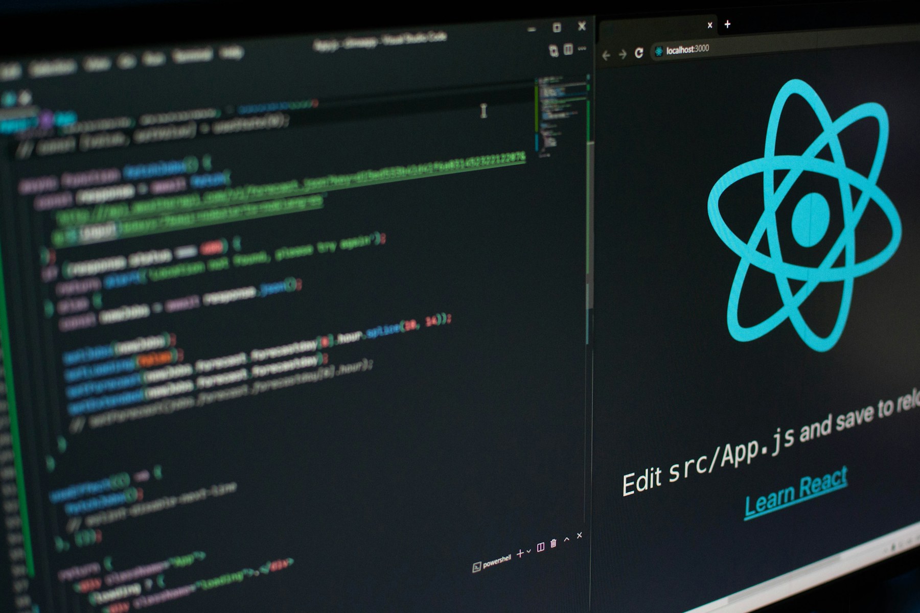 Development environment with application code and live preview